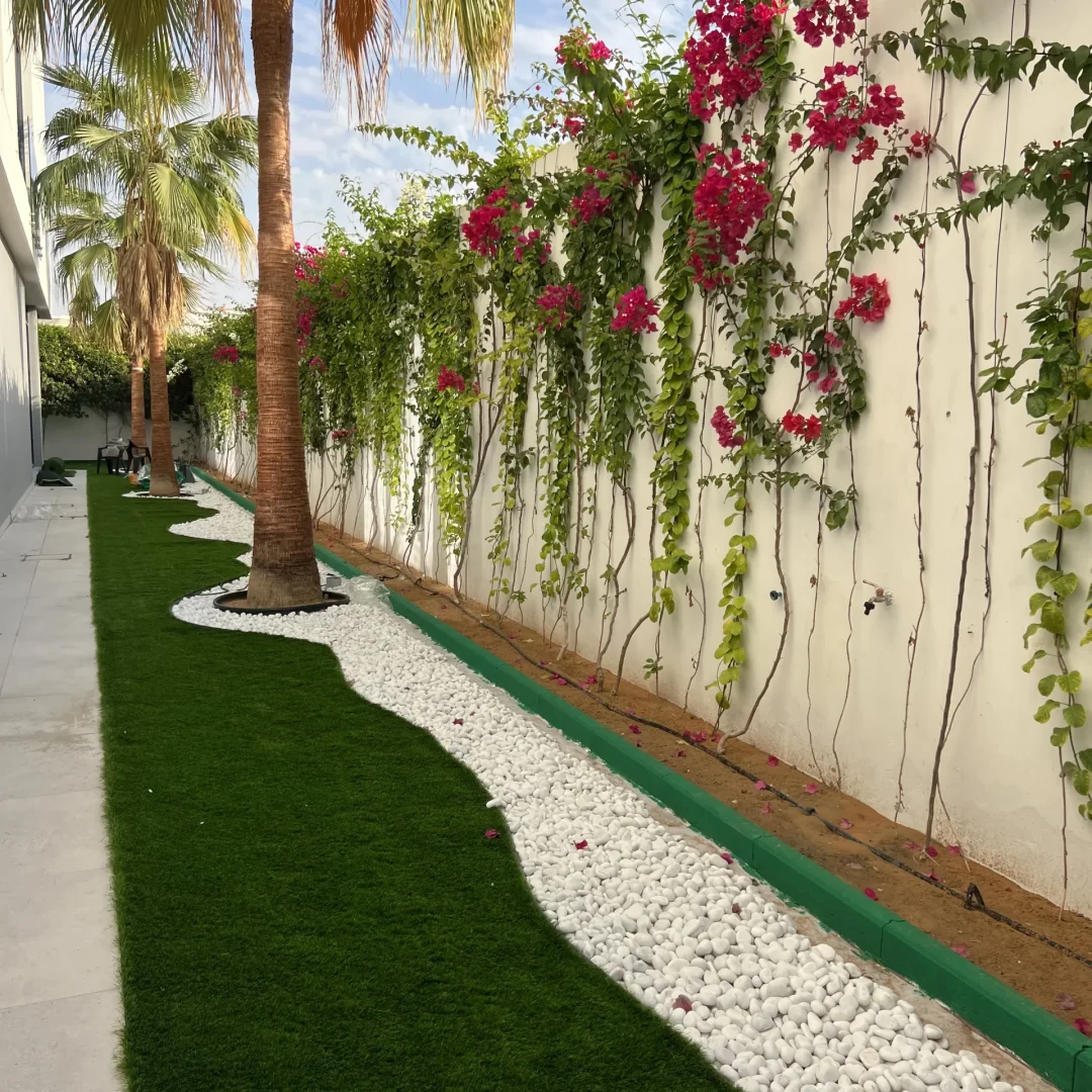 synthetic turf edging on a garden