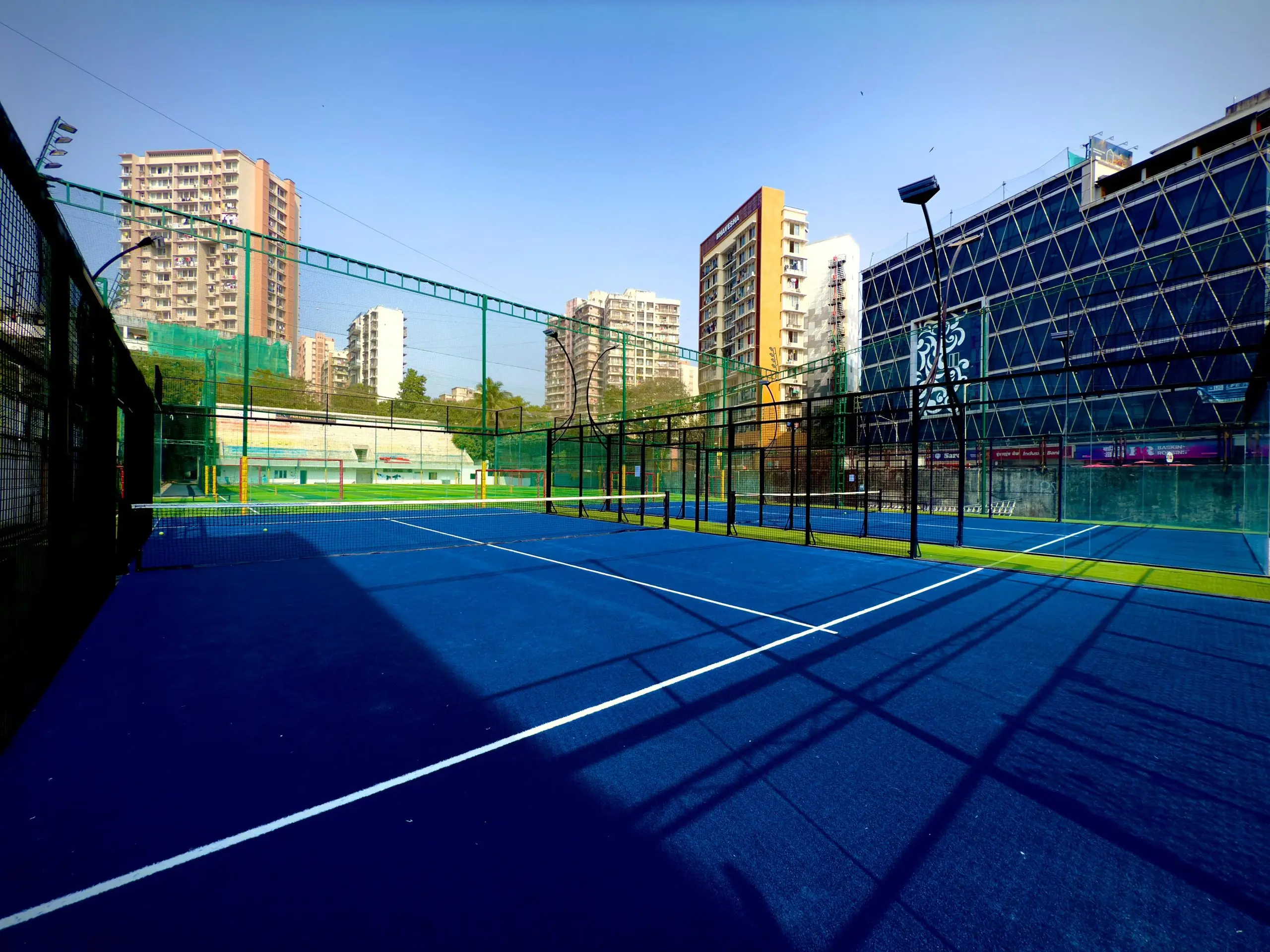 blue artificial grass padel court